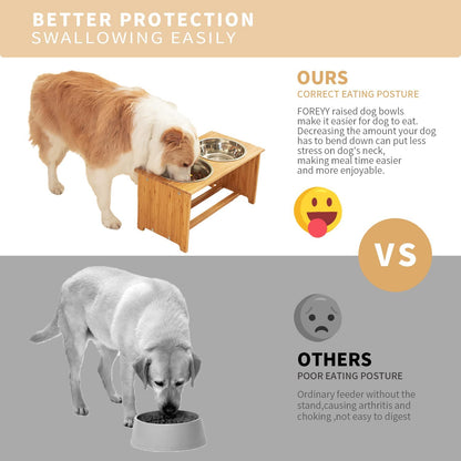 Bamboo Elevated Pet Bowl Stand with Stainless Steel Bowls (4'' Tall-20 Oz Bowl)