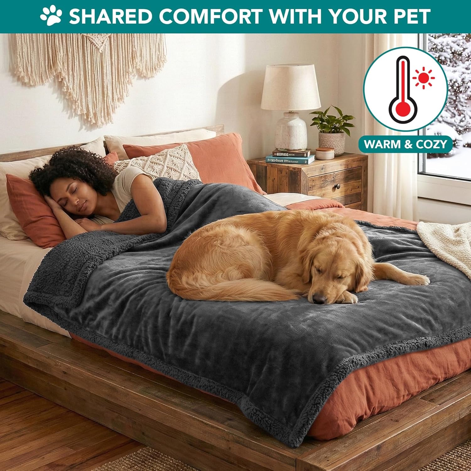 XL Washable and Reversible Sherpa Pet Blanket for Dogs & Cats
