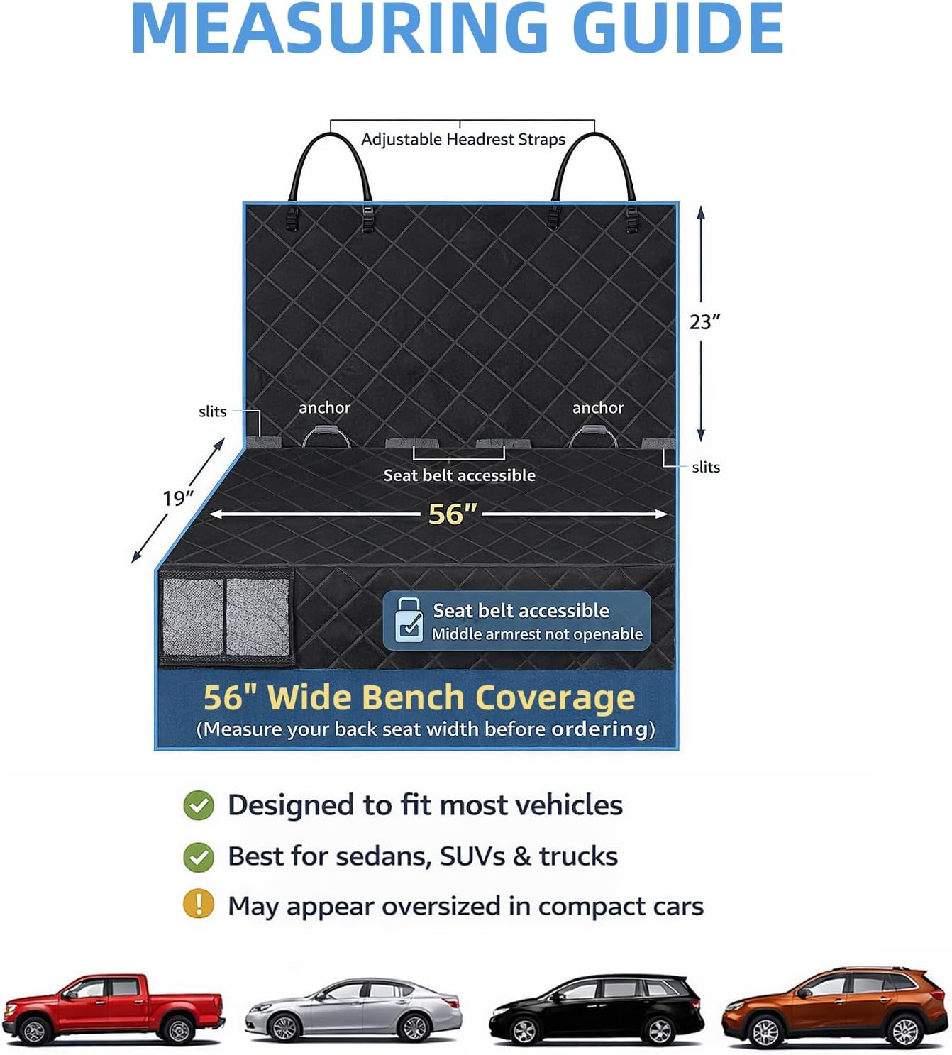 Waterproof Dog Car Seat Cover with Mesh Organizer (Beige)