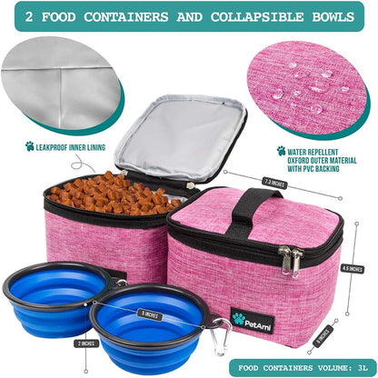 Dog Travel Organizer Bag with Food Containers & Bowls