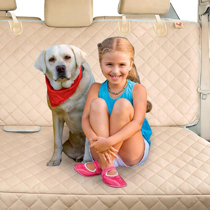 Waterproof Dog Car Seat Cover with Mesh Organizer (Beige)