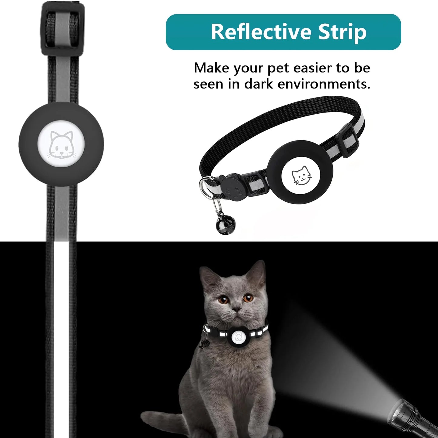 2-Pack AirTag Cat & Dog Collar with Reflective Strap & Bell