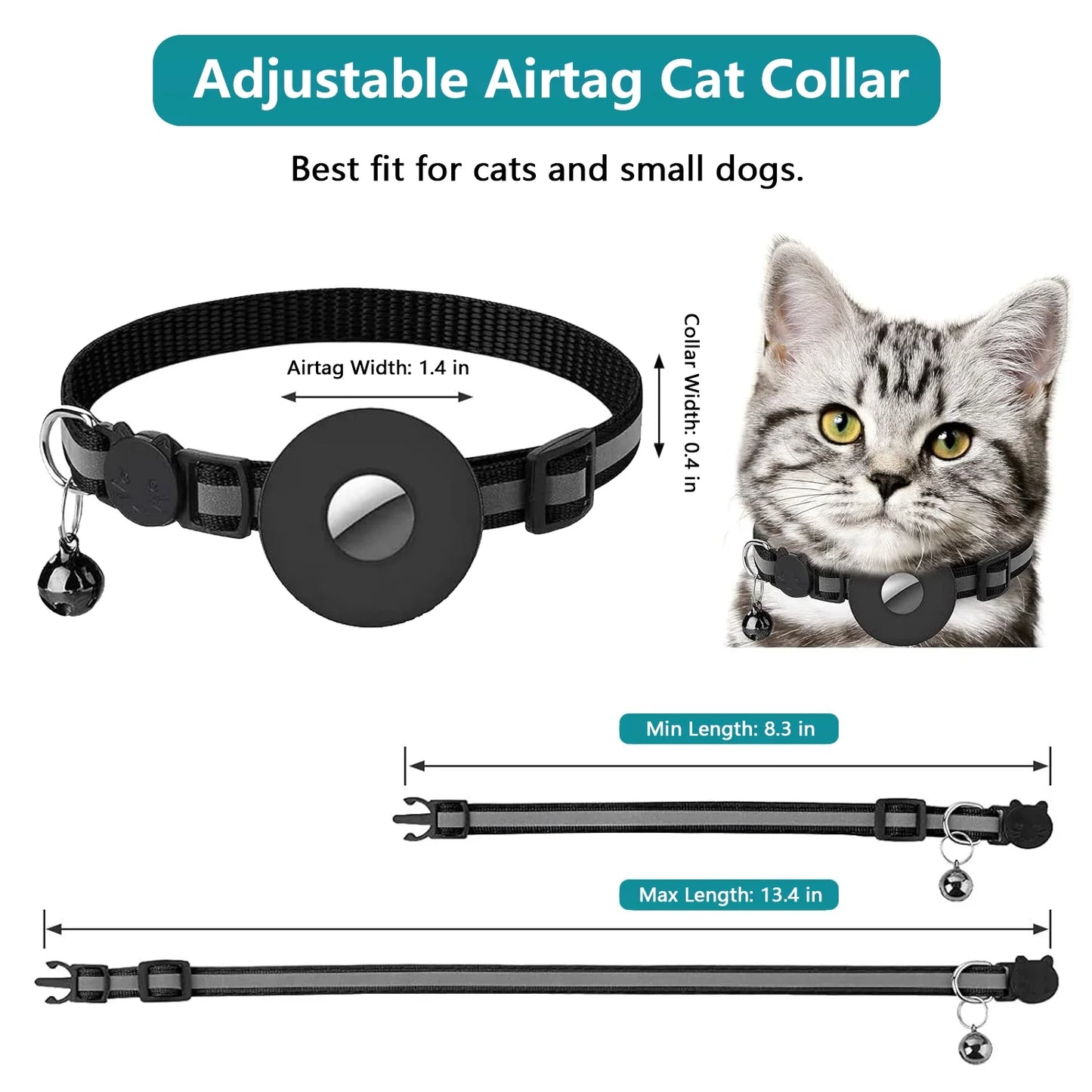 2-Pack AirTag Cat & Dog Collar with Reflective Strap & Bell