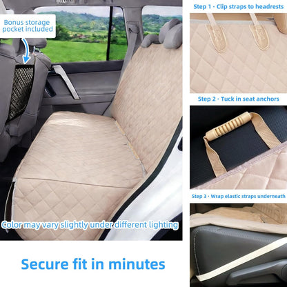 Waterproof Dog Car Seat Cover with Mesh Organizer (Beige)