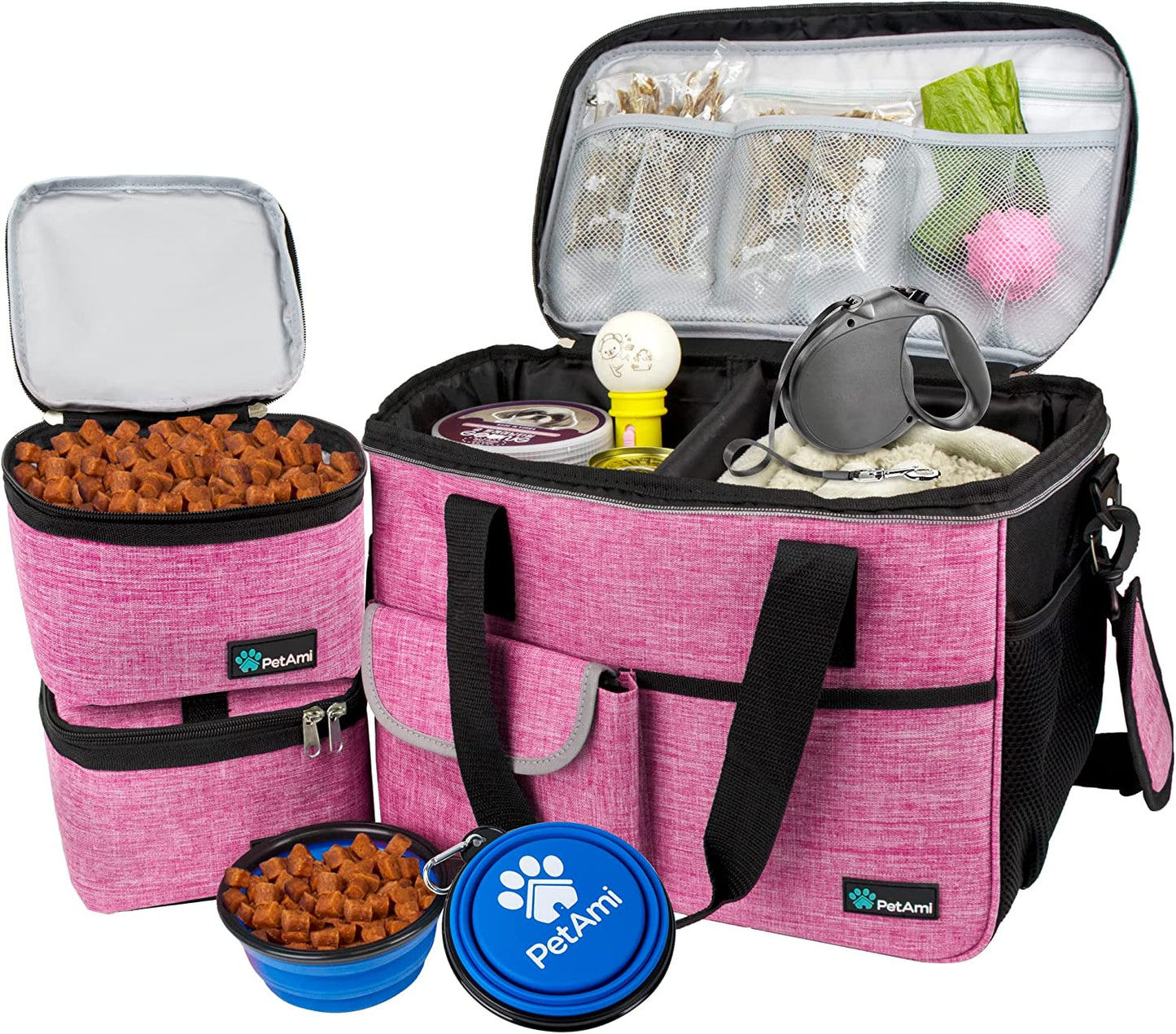 Dog Travel Organizer Bag with Food Containers & Bowls