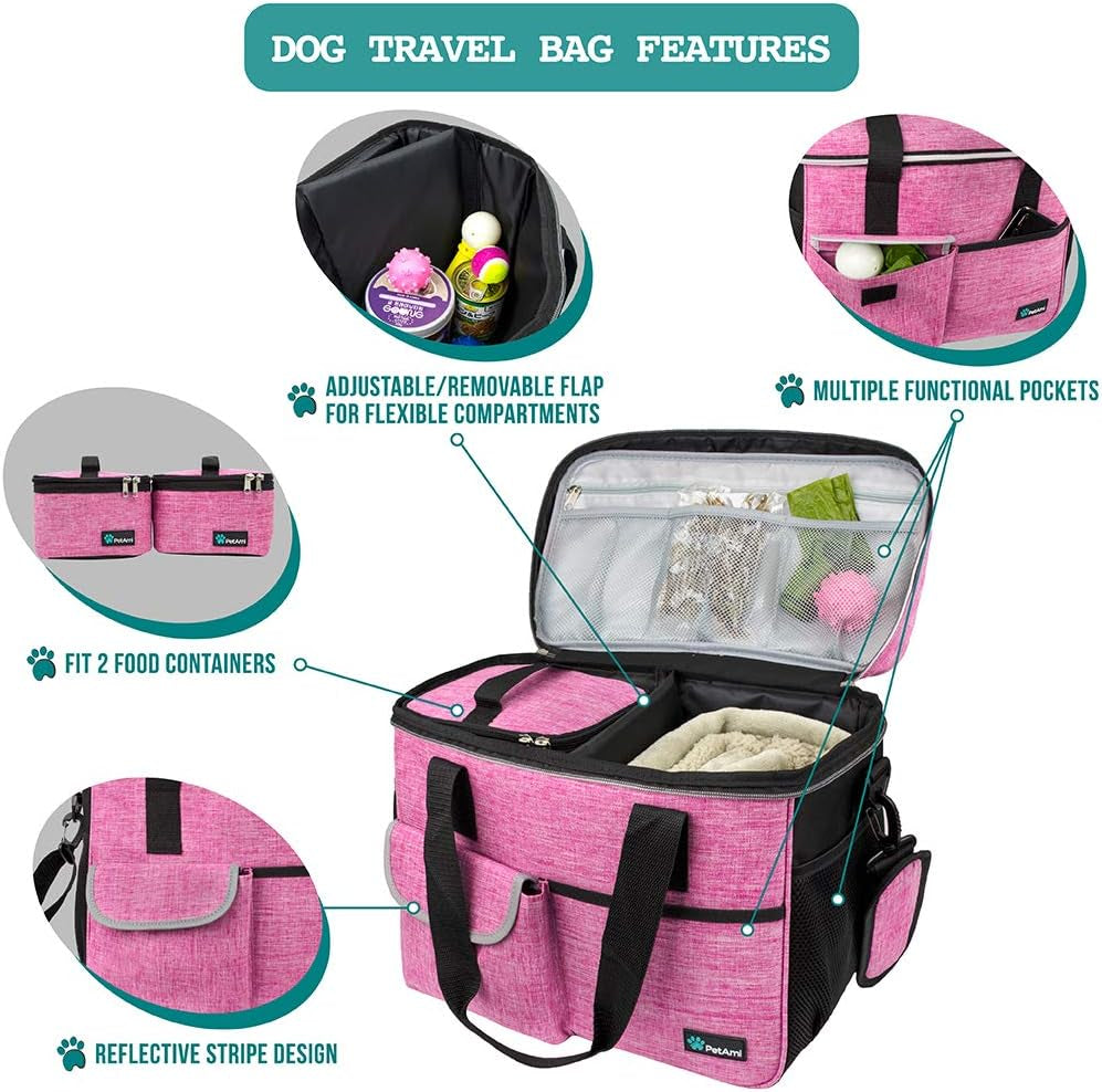 Dog Travel Organizer Bag with Food Containers & Bowls