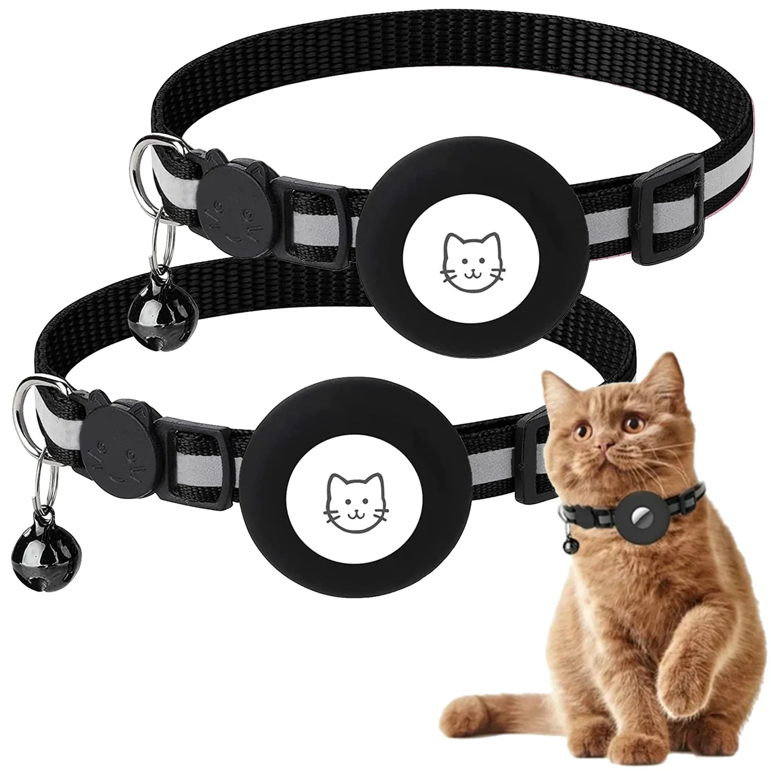 2-Pack AirTag Cat & Dog Collar with Reflective Strap & Bell