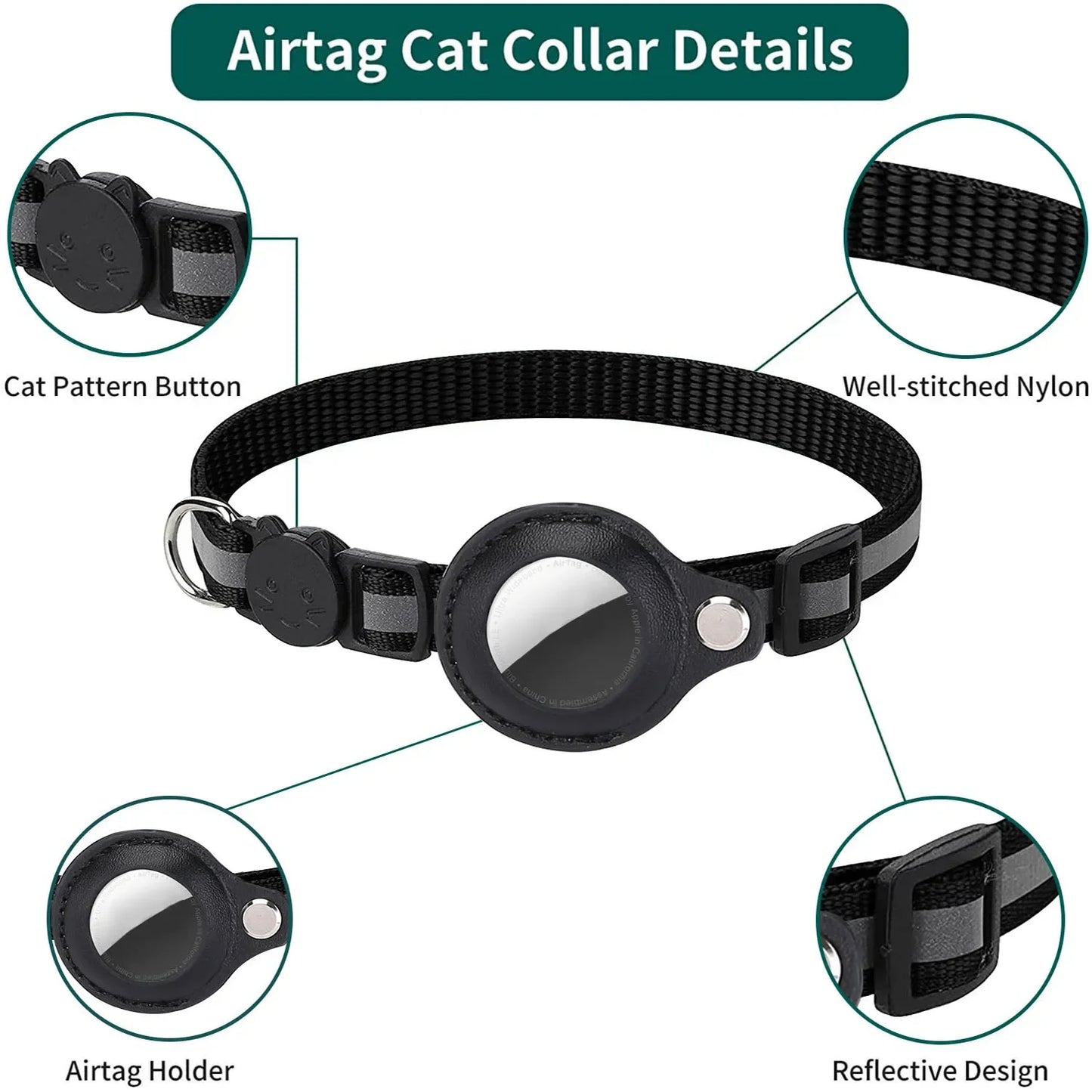 Pet Collar with Detachable AirTag Holder