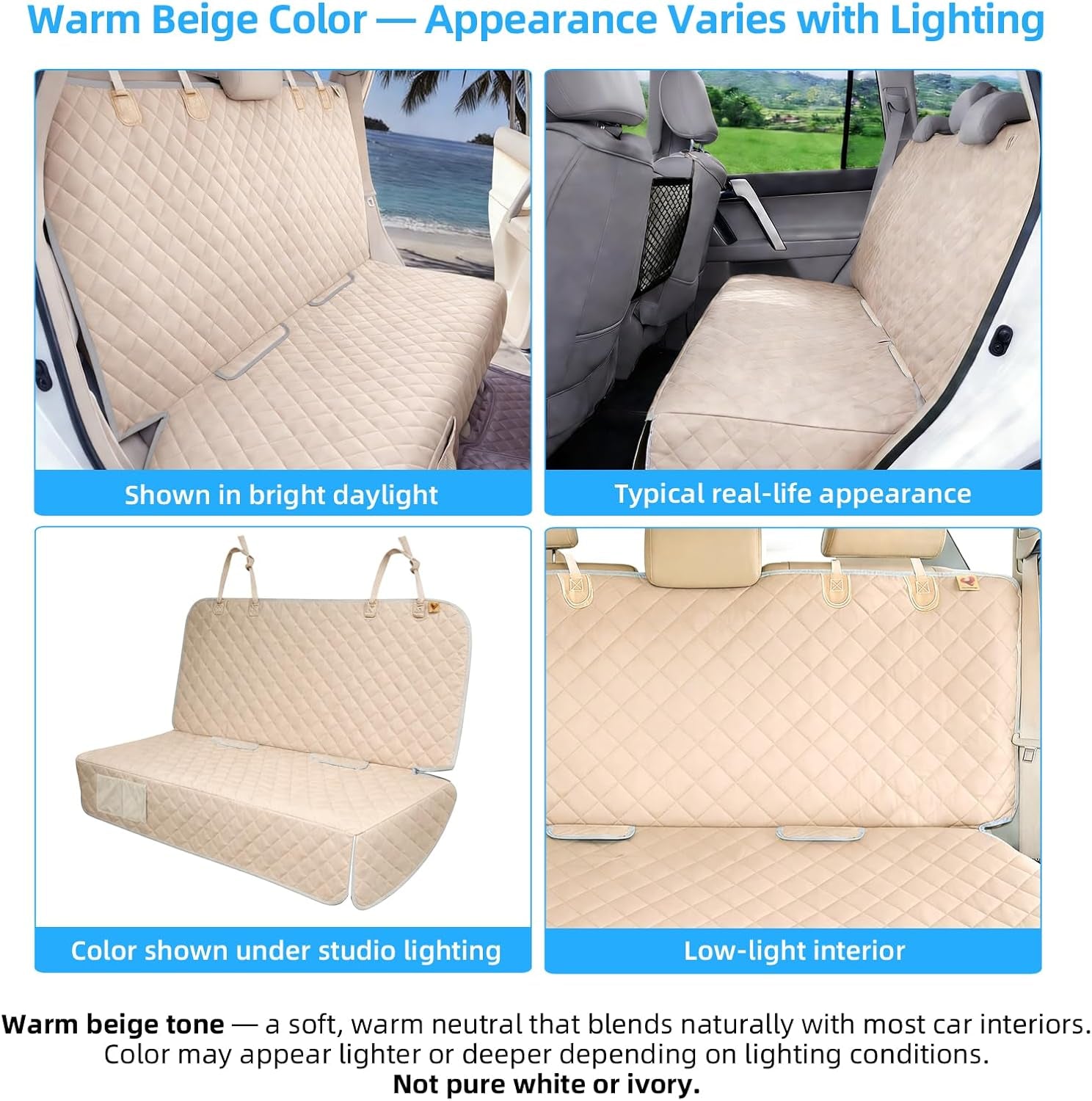 Waterproof Dog Car Seat Cover with Mesh Organizer (Beige)